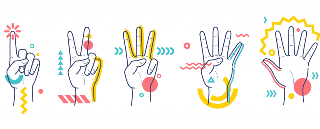 A graphic of 5 hands holding up fingers with the text &#039;marketing presentation&#039;