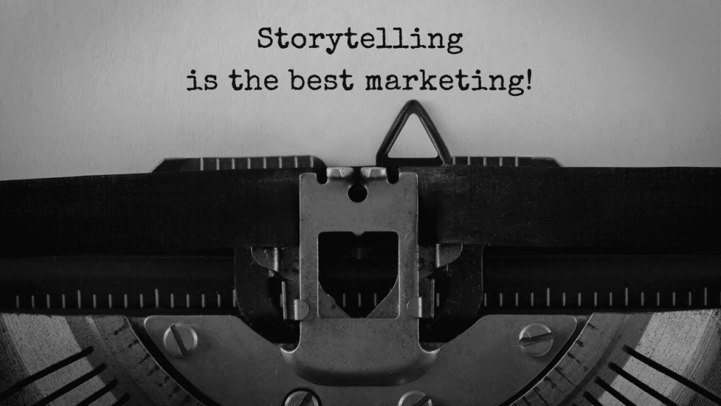Close up of a typewriter with the text &quot;Storytelling is the best marketing&quot;